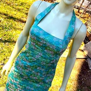 Zelda 100% silk fully lined embroidered Elegant Halter Dress vintage